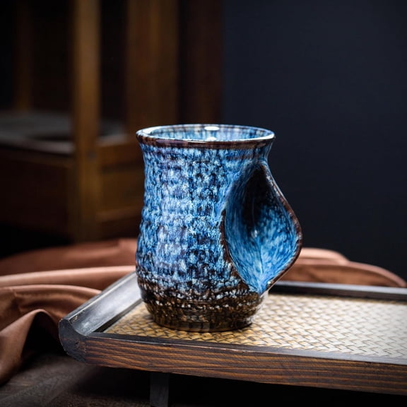 ABPETE 18oz Ceramic Hand Warmer Mug, Novelty Hand Warmer Coffee Mug, Tea Mug, Keep Your Hands Warm, Comfy Handwarmer, Microwave And Dishwasher Safe (Blue)