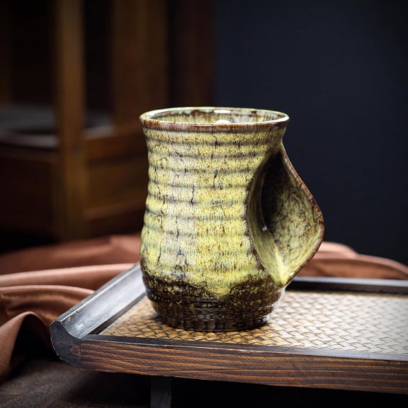 ABPETE 18oz Ceramic Hand Warmer Mug, Novelty Hand Warmer Coffee Mug, Tea Mug, Keep Your Hands Warm, Comfy Handwarmer, Microwave And Dishwasher Safe (Yellow)