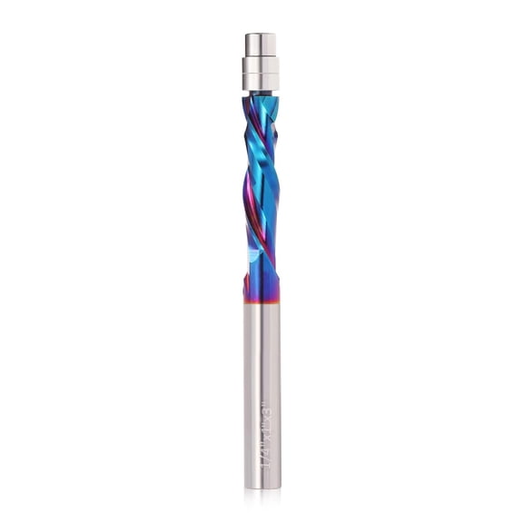 ABPETE 1PCS Spiral Flush Trim Router Bit,1/4 Inch Shank 1 Inch Cutting Length Extra Long 3 Inch OVL,UP Down Compression Bit with Coating for Wood Trimming