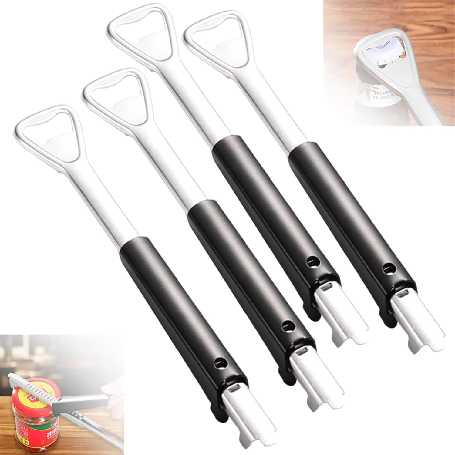 ABPETE 2 in 1 Adjustable Jar Opener, 2024 New Adjustable Jar Opener for Weak Hands Multi-function Can Opener Manual Lid Gripper Opener and Bottle Opener Tool for Home Kitchen Gadgets (4Pcs)