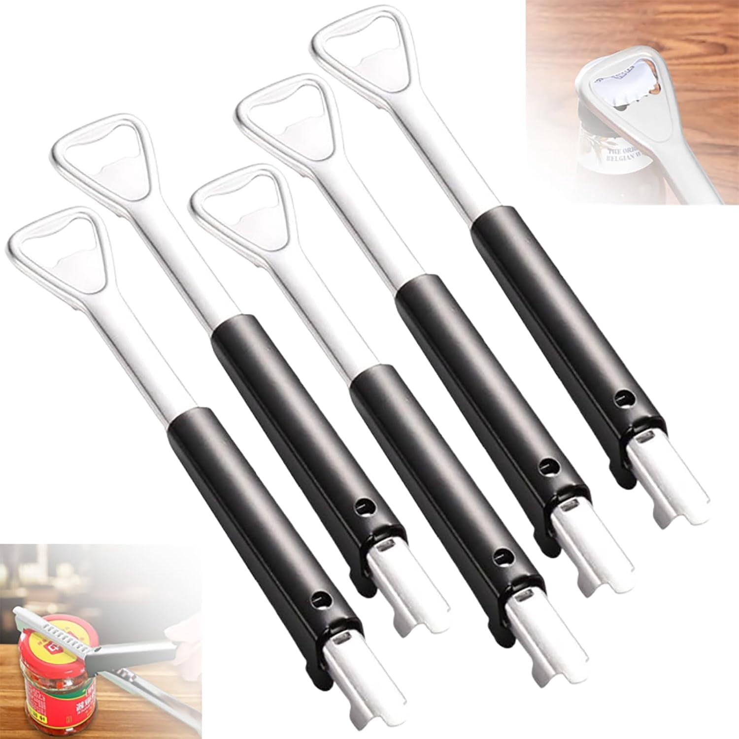 ABPETE 2 in 1 Adjustable Jar Opener, 2024 New Adjustable Jar Opener for Weak Hands Multi-function Can Opener Manual Lid Gripper Opener and Bottle Opener Tool for Home Kitchen Gadgets (5Pcs)