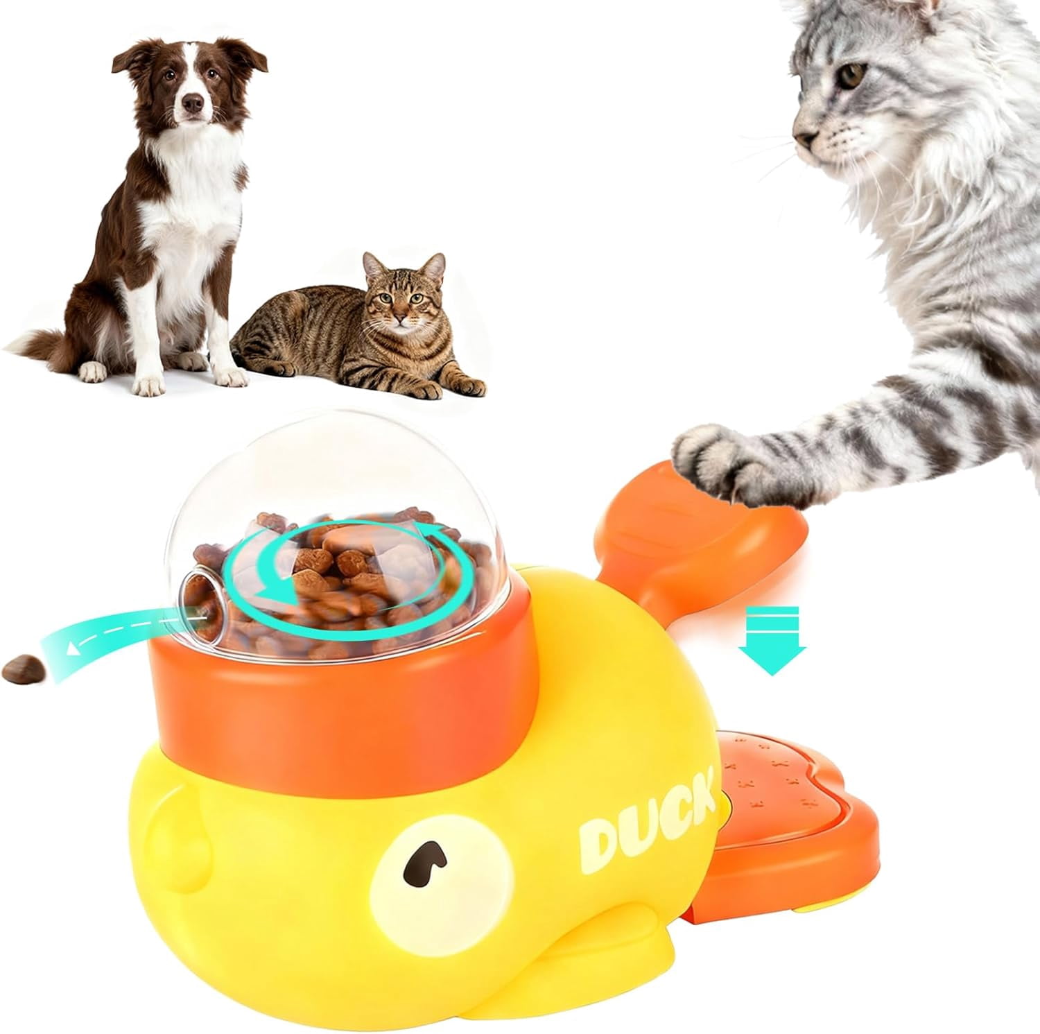 ABPETE 2 in 1 Dog Interactive Treat Dispenser Toy,Durable Food Puzzle Slow Feeder, Duck Shape Enrichment Toys with Button, Mentally Stimulating Toys for Dogs,Cats,Pets.