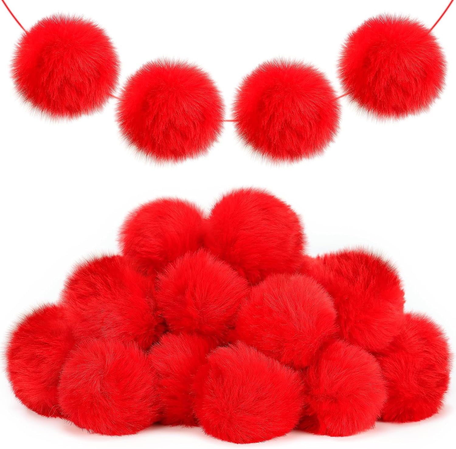 ABPETE 2" Large Red Pom Poms for Crafts - 30 pcs Pompom Fluffy Balls for Halloween Costumes Accessories Fall Handmade Decorations