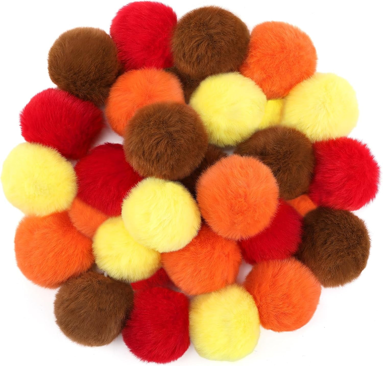ABPETE 2'' Large Thanksgiving Day Pom Poms for Crafts - 30 pcs Faux Fur Pompoms Fluffy Balls forFall Decorations Handmade Autumn Gifts, Orange/Yellow/Brown/Red