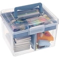 thumbnail image 1 of ABPETE 2 Layer Clear Plastic Dividing Storage Box with Removable Tray Multipurpose Stationery Storage Box with Handle Portable Sewing Box Art Craft Supply Organizer Home Utility Box (Small Blue), 1 of 18