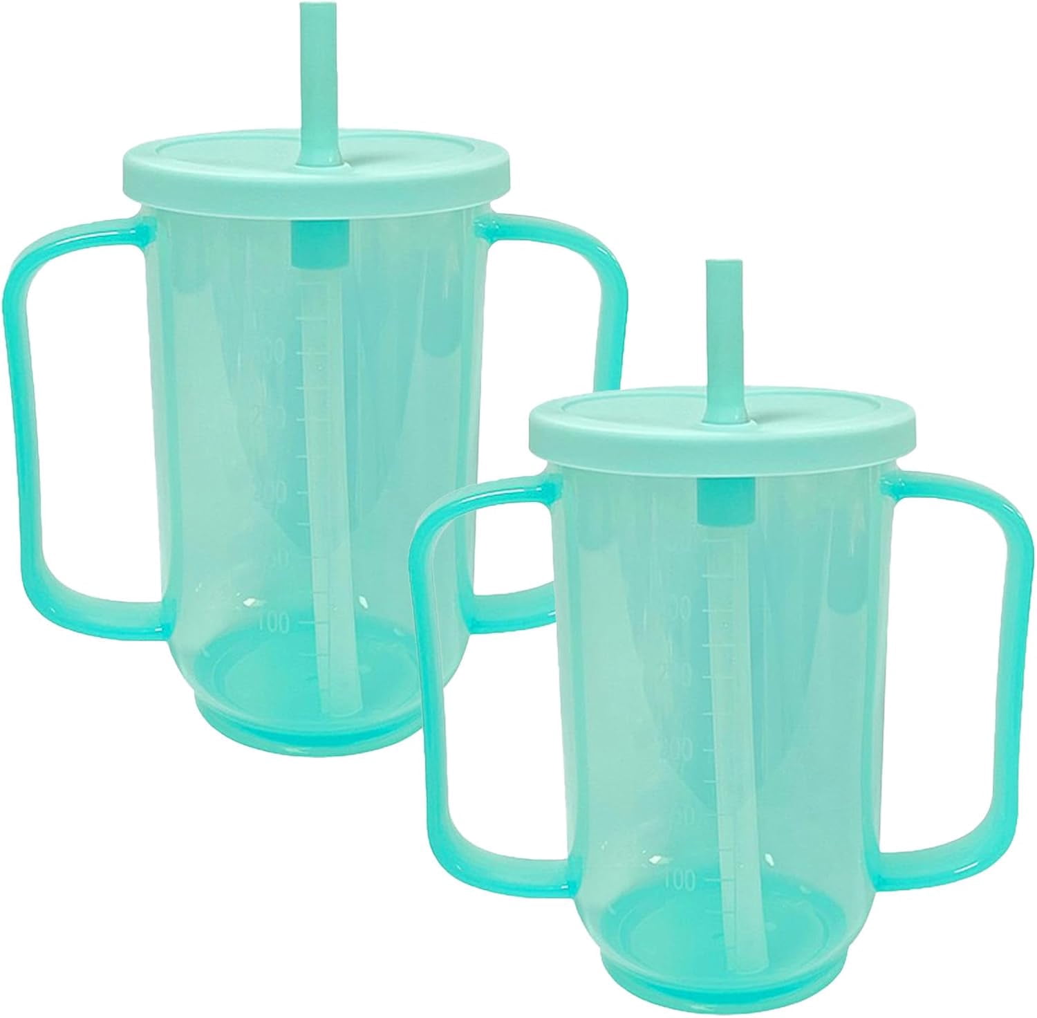 ABPETE 2 Pack Adult Sippy Cups for Elderly 12oz No Spill Cup for Adults Dysphagia Cups with 2 Handles Straw for Disabled Patients Limited Mobility