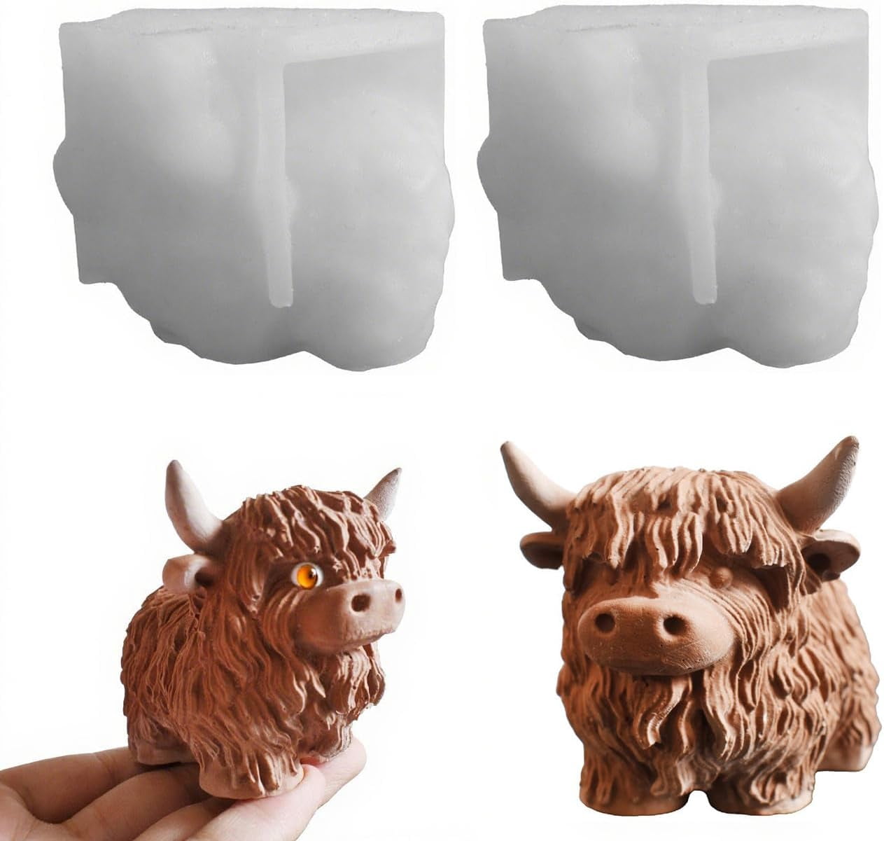 ABPETE 2-Pack Highland Cow Silicone Mold, Unique 3D Animal Candle ...