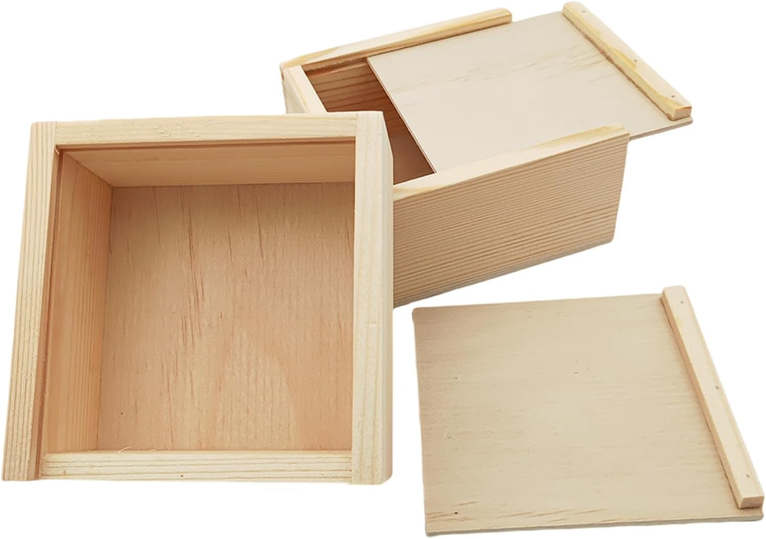 ABPETE 2 Pack Unfinished Wood Storage Box with Slide Lid, Blank Natural ...