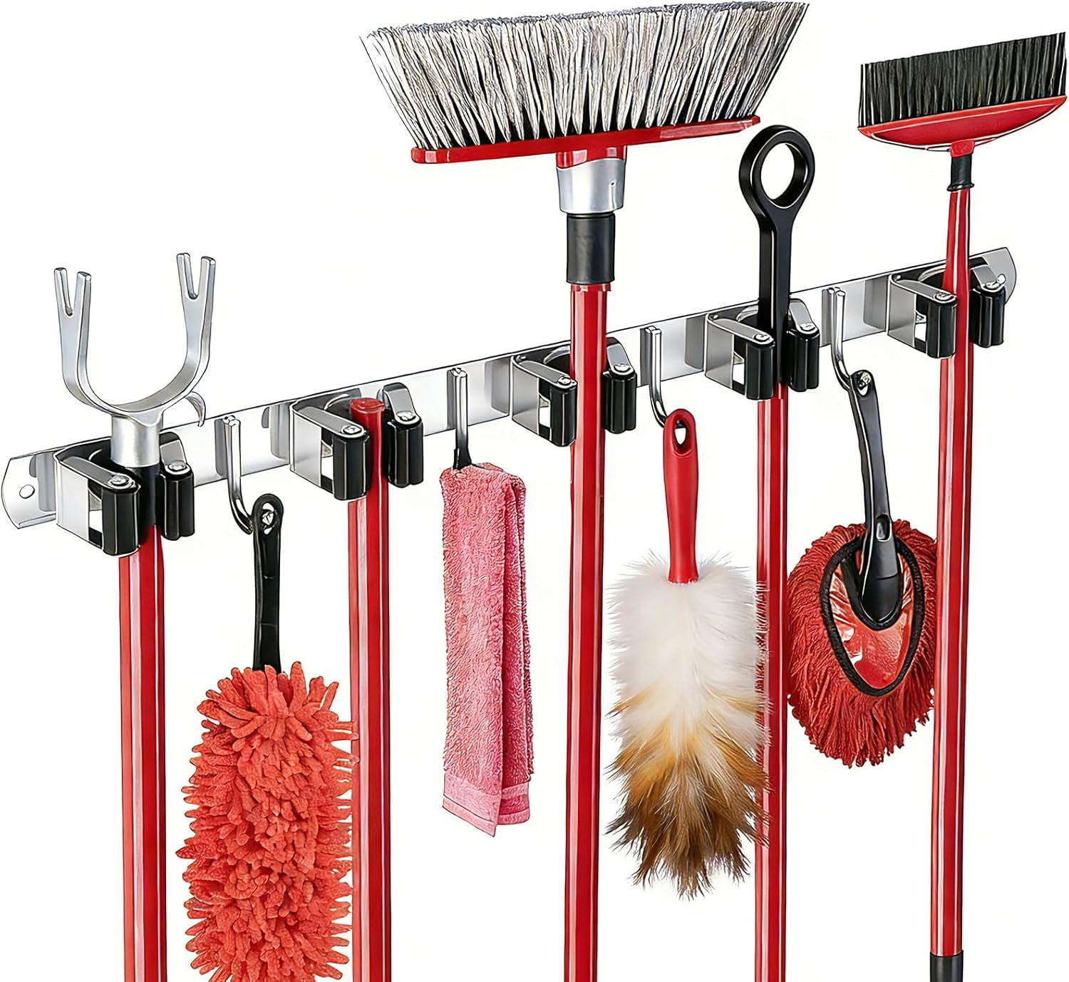 ABPETE 2 Packs 5 Racks and 4 Hooks Mop and Broom Holder Wall Mount ...
