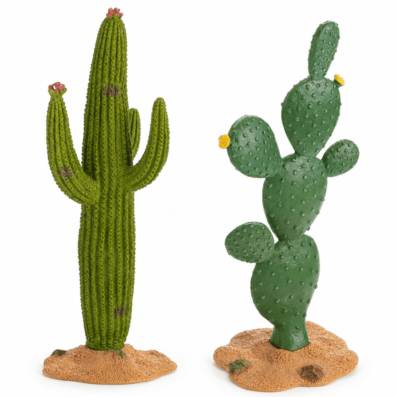 ABPETE 2 Pcs Artificial Cactus Figurines, Mini Desert Plant Statues ...
