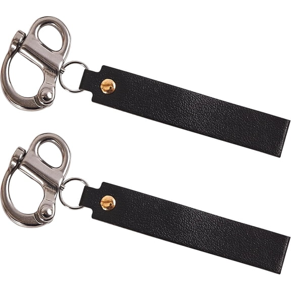 ABPETE 2 Pcs Firefighter Quick Release Shackle with Leather Handle, 316 Stainless Steel Quick Release Clip, Fixed Snap Shackle Lanyard, for SCBA Mask, Sailing Rigging Shackle, Boat Buckle