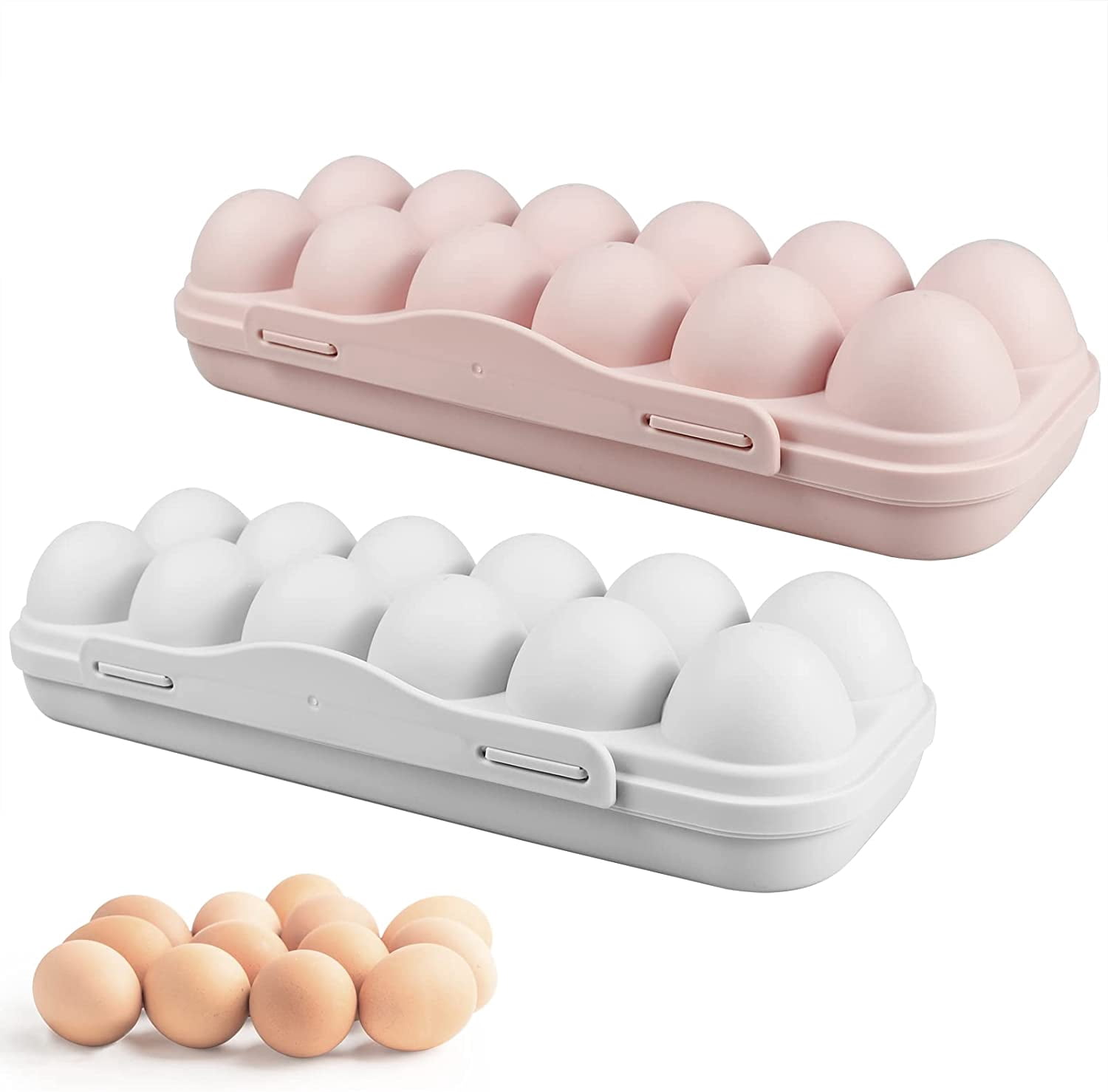 ABPETE 2 Pieces Egg Container For Refrigerator, 12 Grid Egg Storage Box with Lid, Stackable Plastic Egg Holder Tray for Kitchen Restaurant