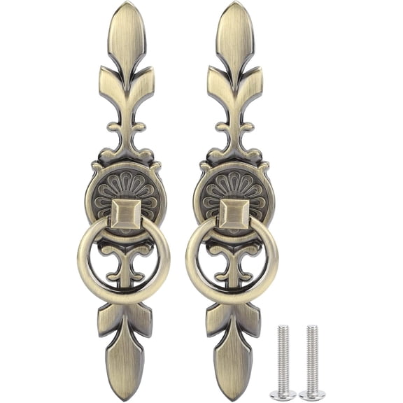 ABPETE 2 Sets Ring Round Single Hole Handles, Antique Bronze Round Ring Drawer Pulls, Single Hole Ring Handles for Furniture Cupboard
