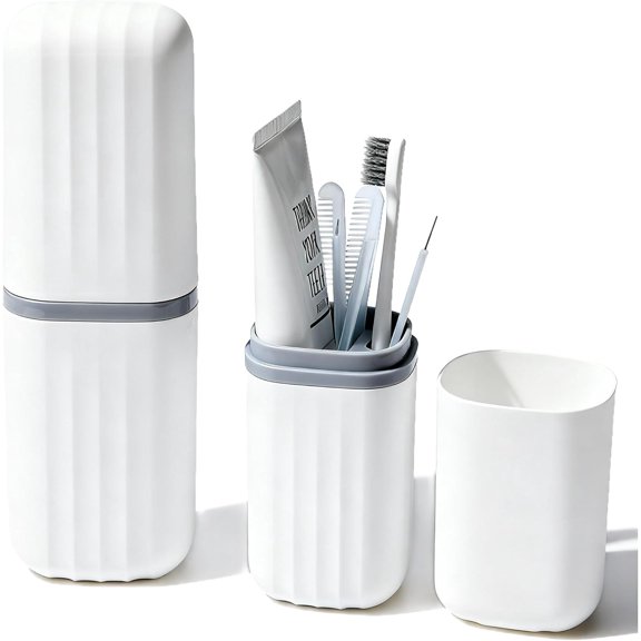 ABPETE 2-in-1 Travel Toothbrush Holder, Dustproof Toothbrush Travel Case with Mouthwash Cup, Portable Toothpaste Toothbrush Container for Traveling School Camping Business Trip Bathroom