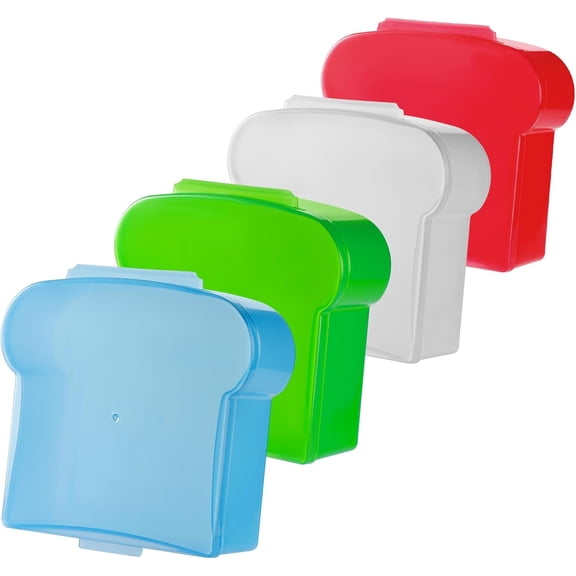 ABPETE 20 Oz Sandwich Containers for Kids, Toast Shape Lunch Box with Lids, Reusable BPA Free Plastic, Microwave & Freezer Safe, Small Food Storage Case for Kids Adults Snack Meal Prep (4 PCS)