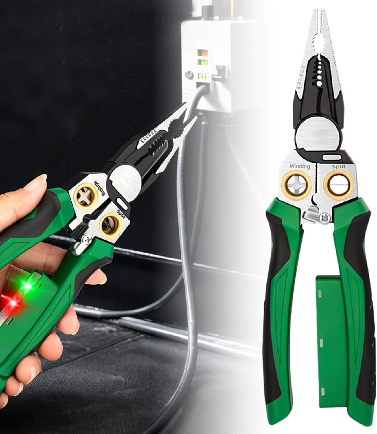 ABPETE 2025 New 8 in 1 Wire Stripper with Voltage Tester, Multi-function Electric Wire Stripping Tool for Cutting and Pulling Pliers, Electrical Pliers for Wire Cutting Stripping Crimping (1pc)