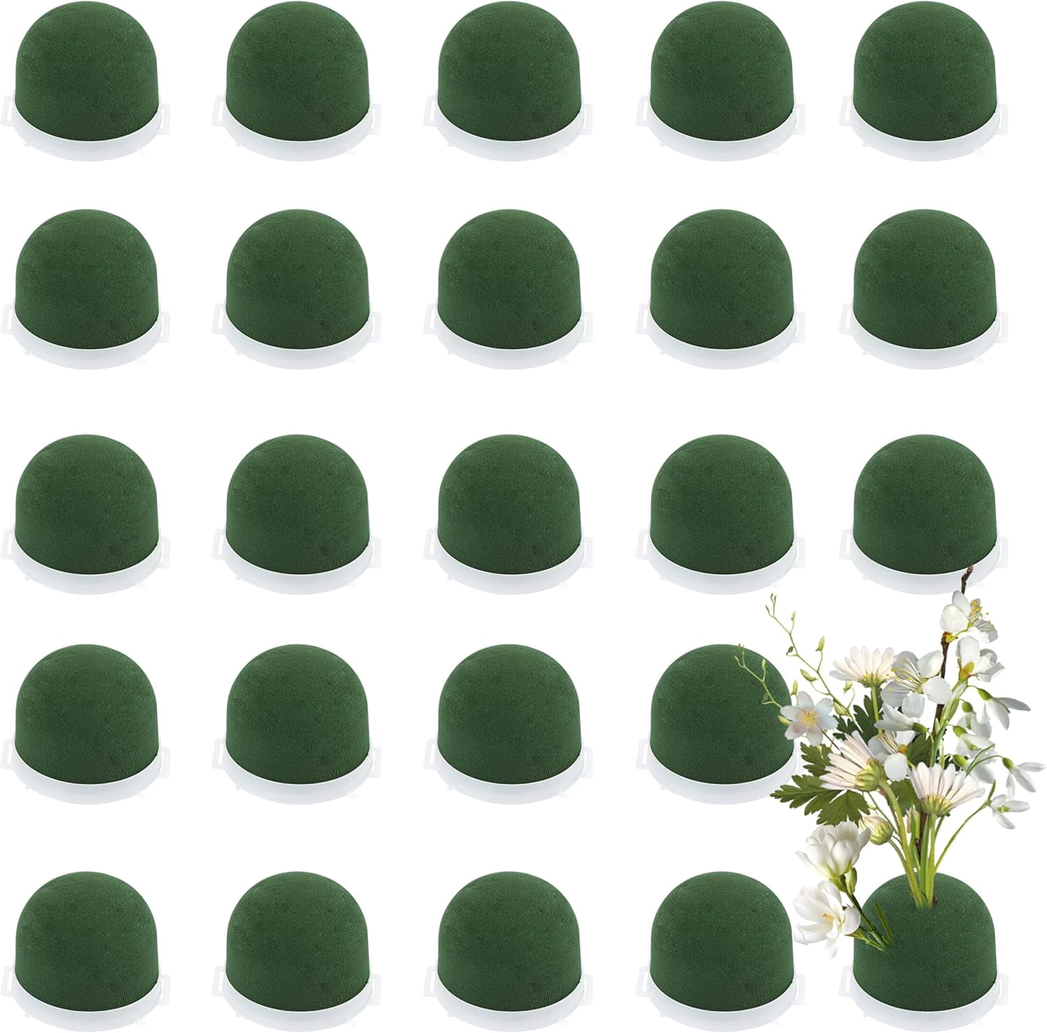 ABPETE 24 Pcs Mini Floral Foam Holders Set, Wet Green Foam for Fresh Flower Arrangements, Wedding, Wine Bottle Decor Supplies