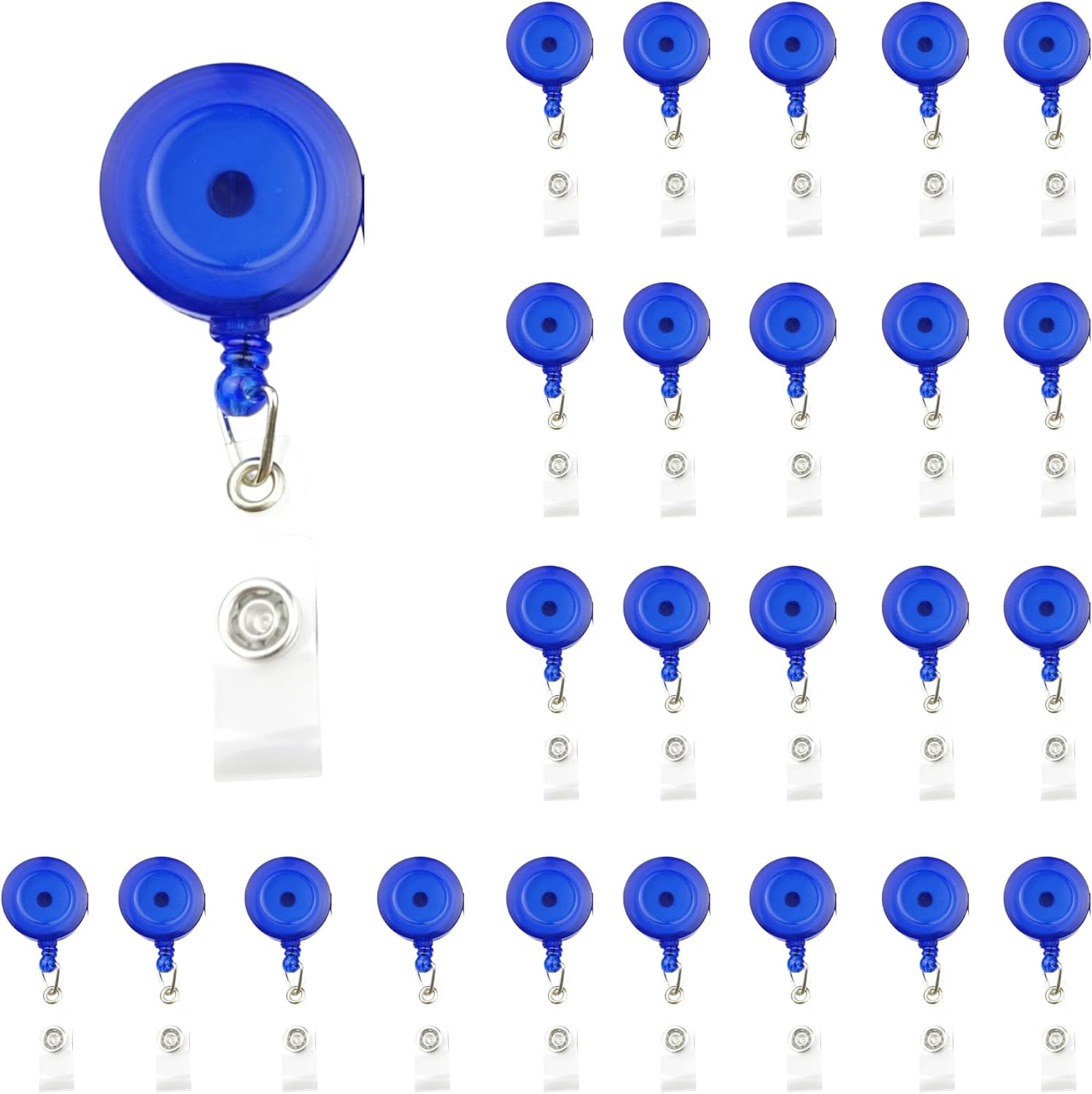 ABPETE 25 Pack Retractable Badge Reel, Heavy Duty ID Card Holder with 360° Swivel Clip, Perfect for Office, School, Hospital (Dark Blue)