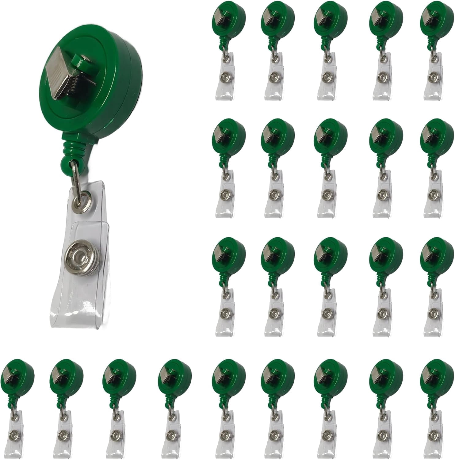 ABPETE 25 pack Retractable Plastic Badge Reel, Heavy Duty ID Holder with 360° Swivel Clip (Dark Green)