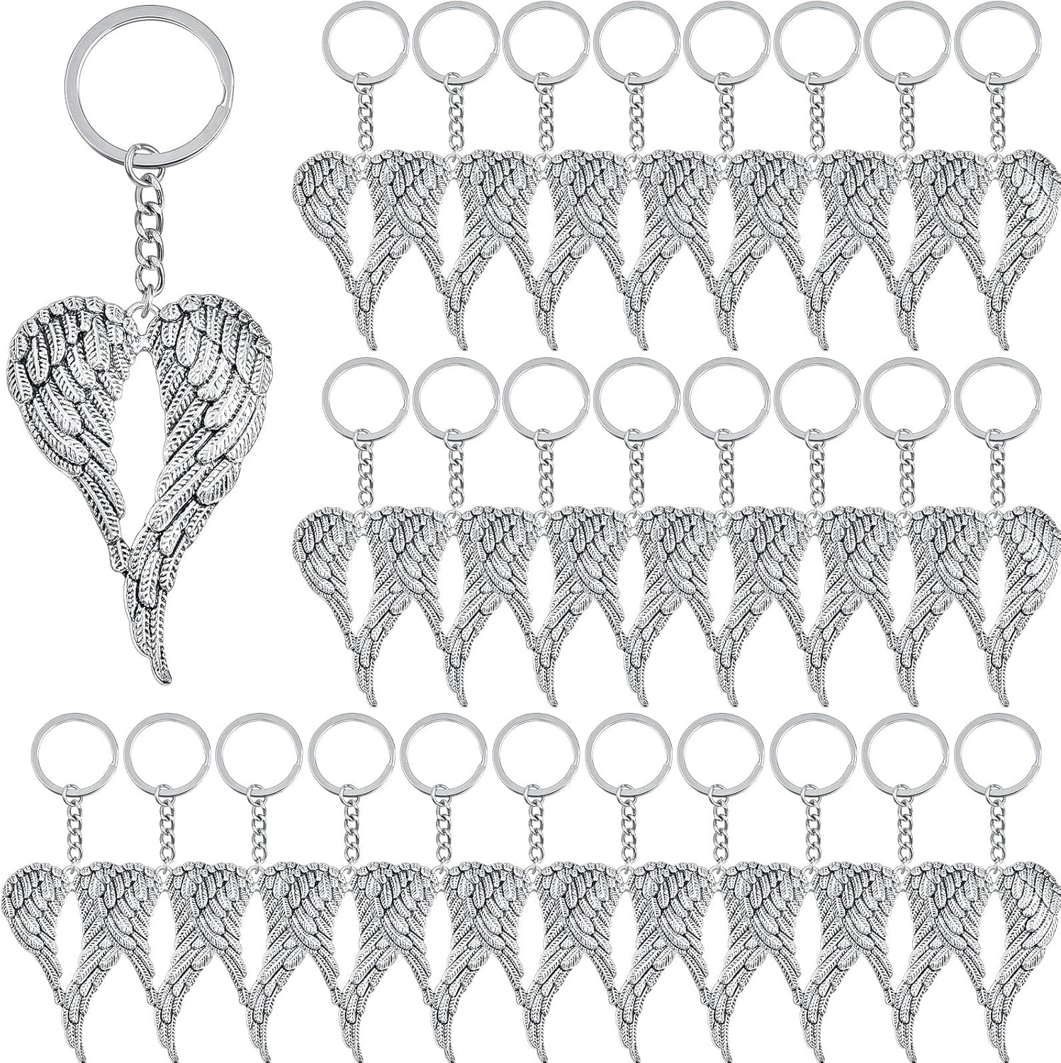 ABPETE 28 Pack Angel Keychains Bulk for Jewelry Making angel wings Key Rings for Craft charm funeral Keychain favors Memorial Pendant Funeral Favor for Bags Car Art Wedding DIY Craft