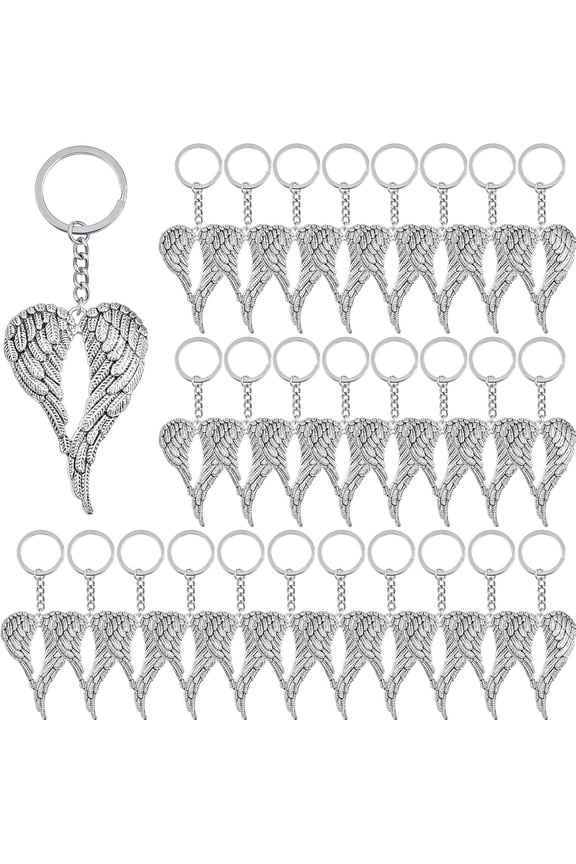 28 Pack Angel Keychains Bulk for Jewelry Making angel wings Key Rings for Craft charm funeral Keychain favors Memorial Pendant Funeral Favor for Bags Car Art Wedding DIY Craft