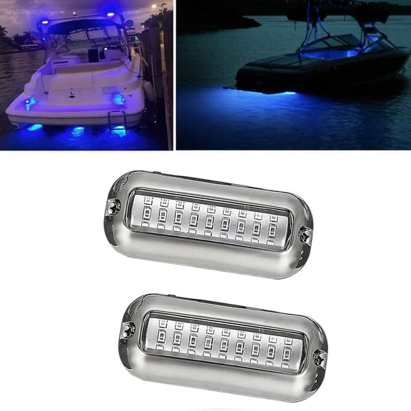 ABPETE 2Pcs Blue Marine Boat LED Lights,27 LEDs Waterproof IP68 Stainless Steel Boat Deck Dock Lights,Pontoon Transom Yacht Trailer Stern Navigation Interior Lights,1200LM
