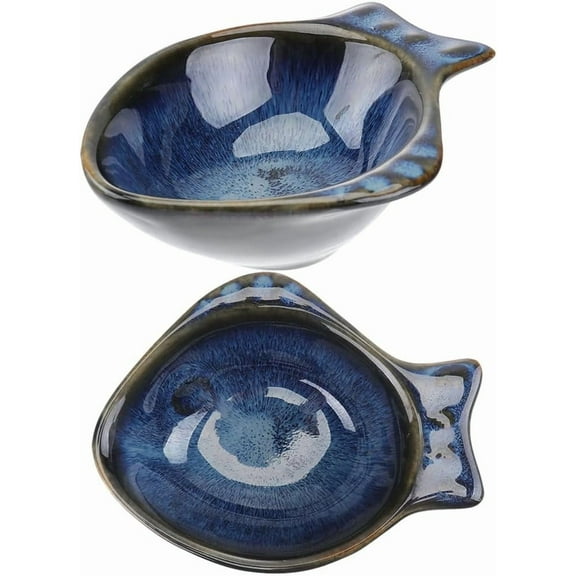 ABPETE 2Pcs Ceramic Dipping Bowl,4.3 inch Fish Shape Sauce Dishes, 2 Oz Porcelain Serving Bowl, Small Bowl Dish for Appetizer, Sushi Soy Sauce, Snack, Seasoning, Dishwasher Safe
