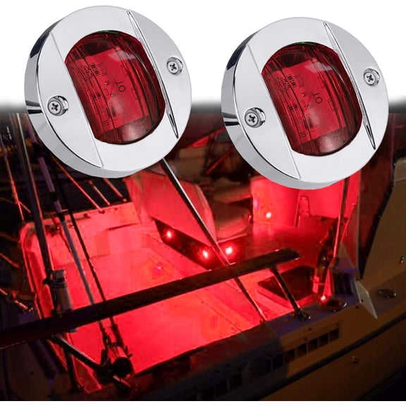 ABPETE 2Pcs LED Boat Light,Waterproof 12V 3in Red Round Navigation Interior Light for Boat Deck Transom Mount Courtesy Light.