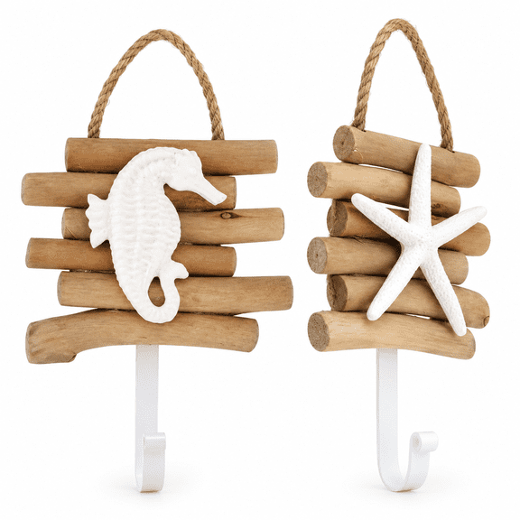 ABPETE 2Pcs Wall Coat Hook Nautical Home Beach Themed Towel Hooks Clothes Hook Beach Towels Wall Hanging Branch Key Holder Nautical Hooks Decorative Ocean Decor Coat Metal Wooden