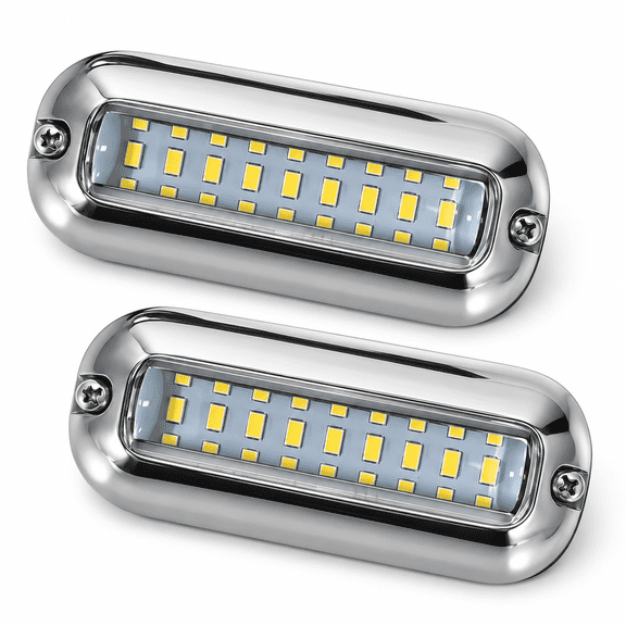 ABPETE 2Pcs White Marine Boat LED Lights,27 LEDs Waterproof IP68 Stainless Steel Boat Deck Dock Pontoon Transom Yacht Trailer Stern Navigation Interior Lights,1200LM