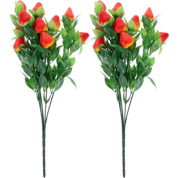 ABPETE 2pcs Artificial Strawberry Bouquets, Realistic PVC Fake Fruit Stems for Home Table Decor, 12.97 Inch Red Decorative Plant for Room, Bedroom and Office
