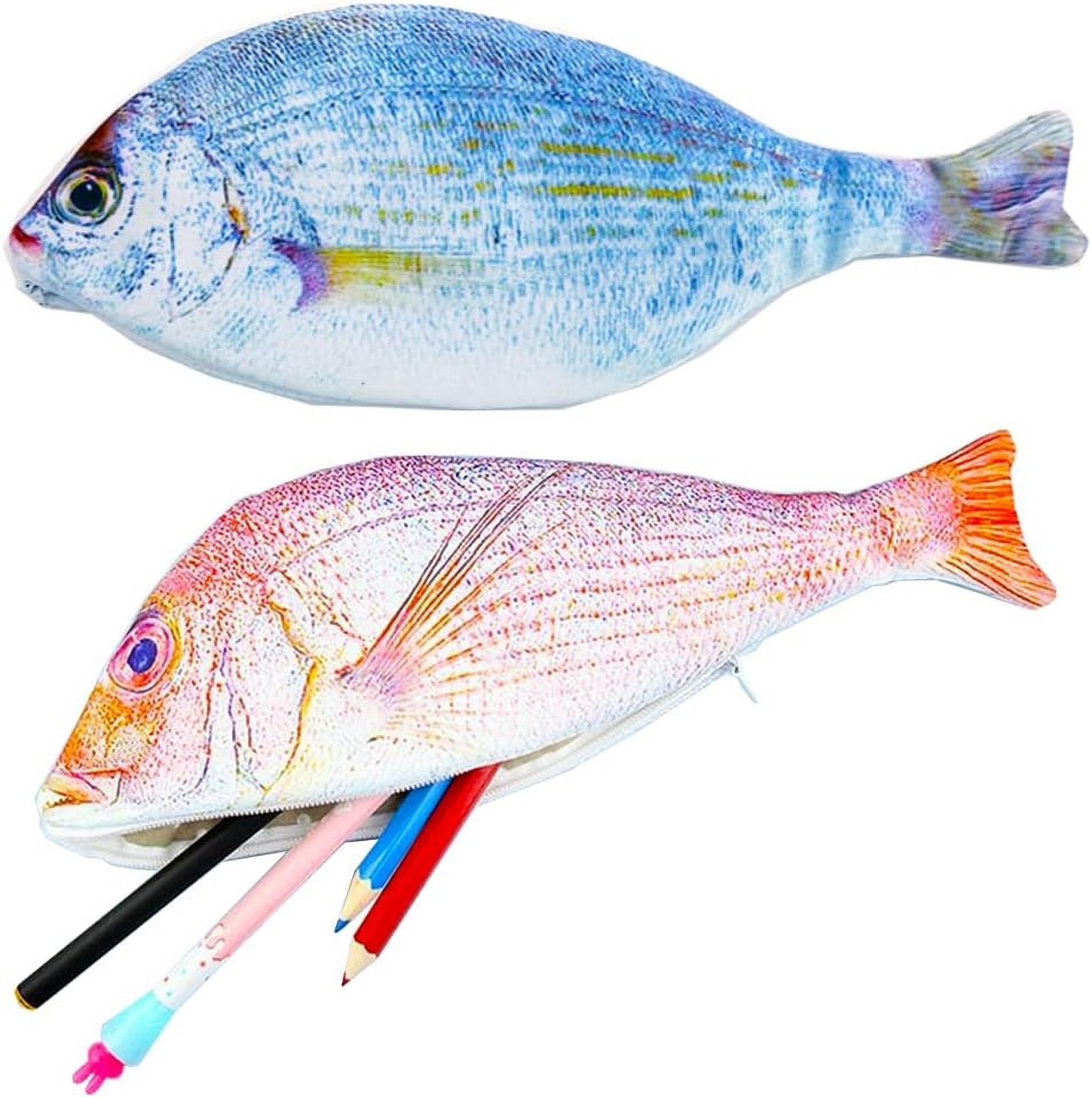 ABPETE 2pcs Fish Pencil Case Novelty Fish Pen Bag Fish Coin Purse Funny Pencil Case with Padded Thick Foam Lining Fish Gifts for University Classroom Supply(Vivid Style,Blue & Red)