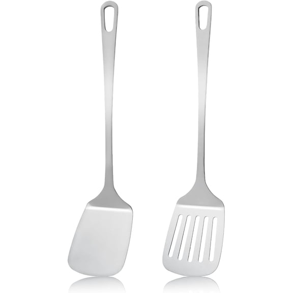 ABPETE 2pcs Stainless Steel Spatula Set, Stainless Steel Metal Spatula for Cooking and Frying Kitchen Spatulas For Nonstick Cookware Easy to Clean
