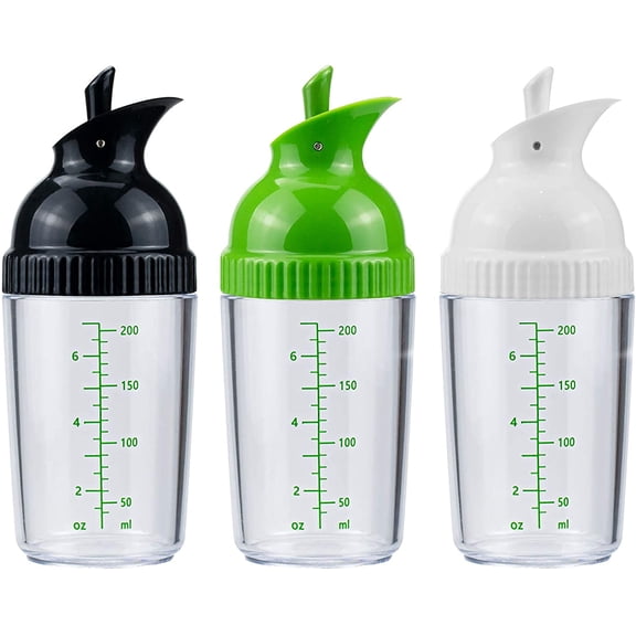 ABPETE 3 Pack Salad Dressing Shaker Container, 7 Oz Salad Dressing Mixer Bottle Mixer Dispenser, Dripless Pour, Soft Grip, BPA Free