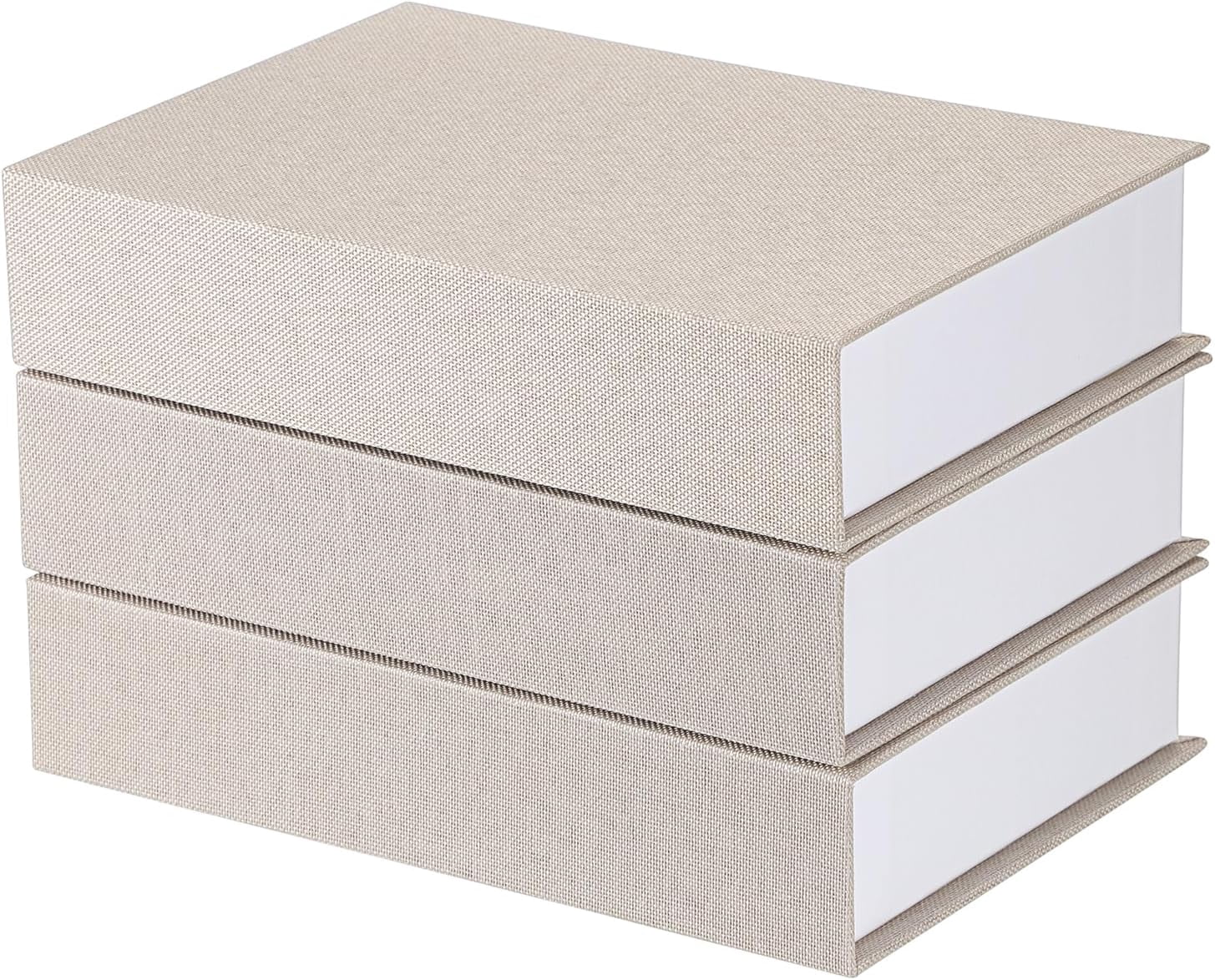 ABPETE 3 Pcs Faux Book Box for Decoration Beige Neutral Linen Photo Storage Boxes Memory Box with Magnetic Lid for Keepsake Home Decor Boxes for Bookshelf Coffee Table