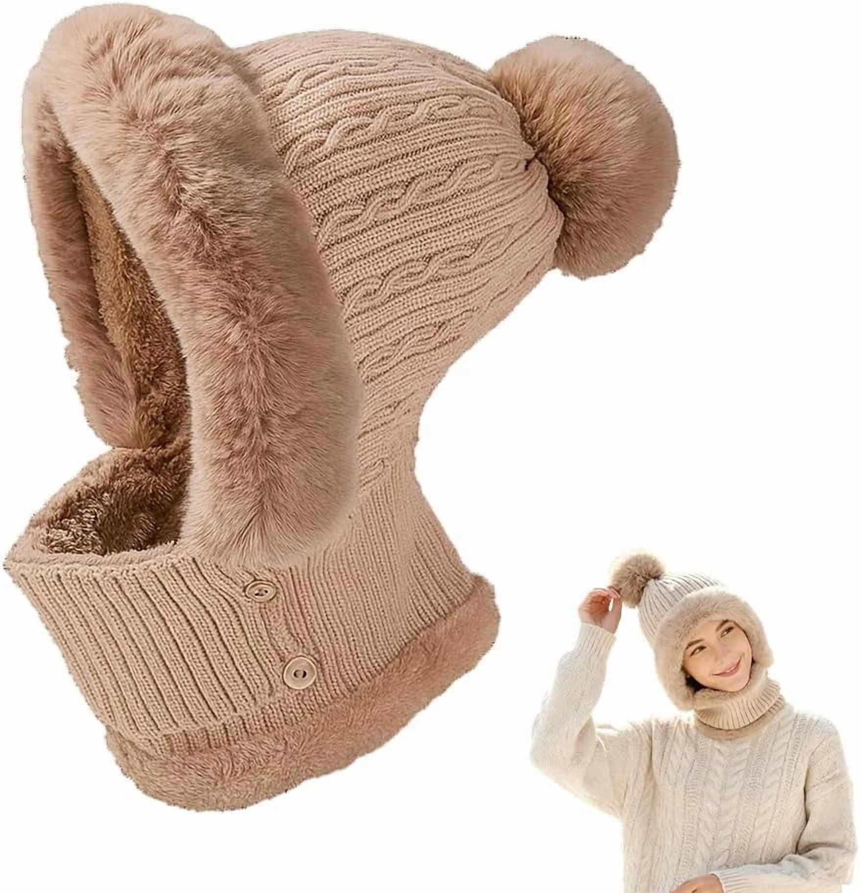 ABPETE 3 in 1 Beanie Hat for Women, Windproof Balaclava Scarf with Face Cover,Winter Outdoor Knitted Ski Scarf and Mask Set