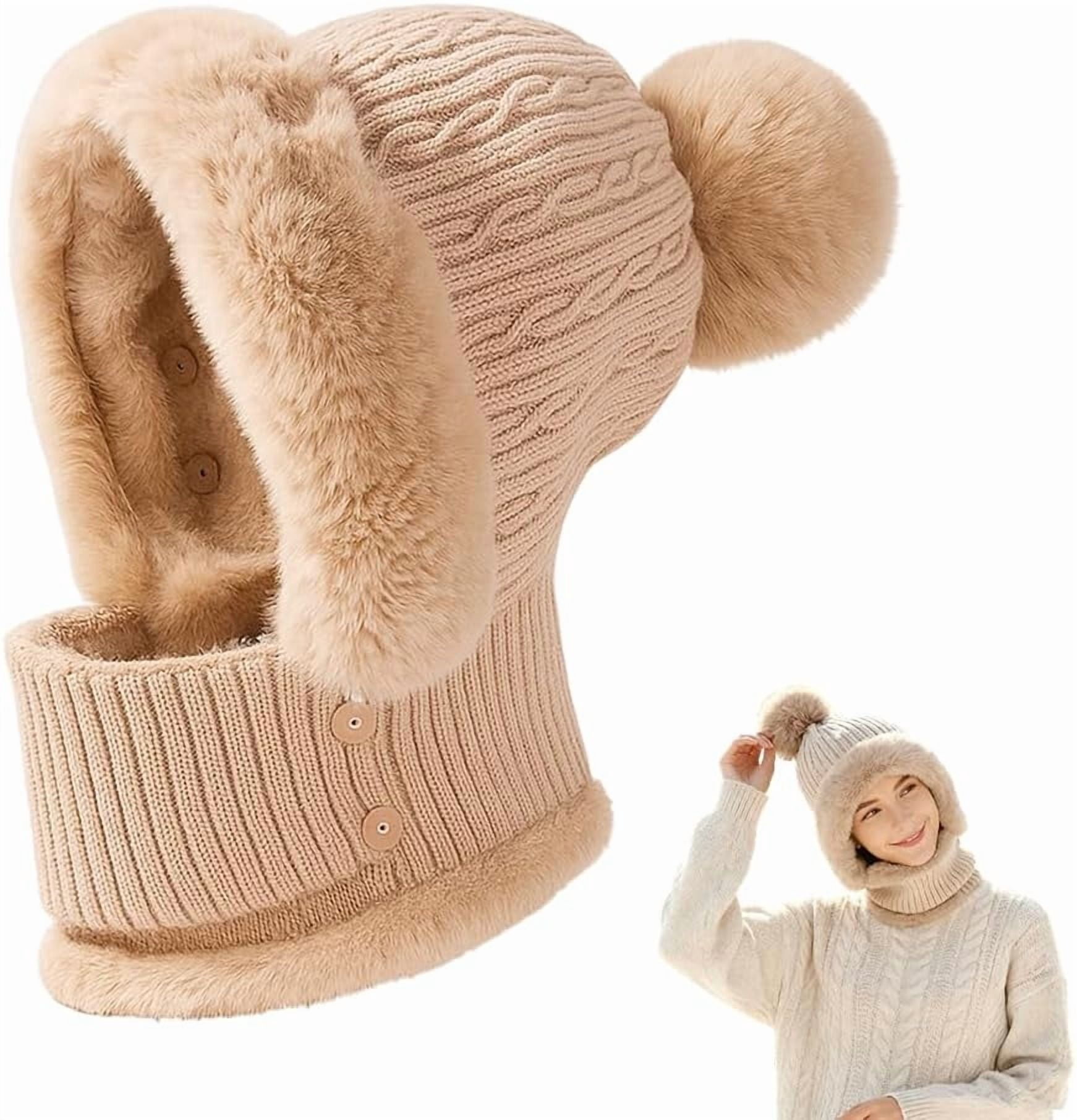 ABPETE 3 in 1 Beanie Hat for Women, Windproof Balaclava Scarf with Face Cover,Winter Outdoor Knitted Ski Scarf and Mask Set