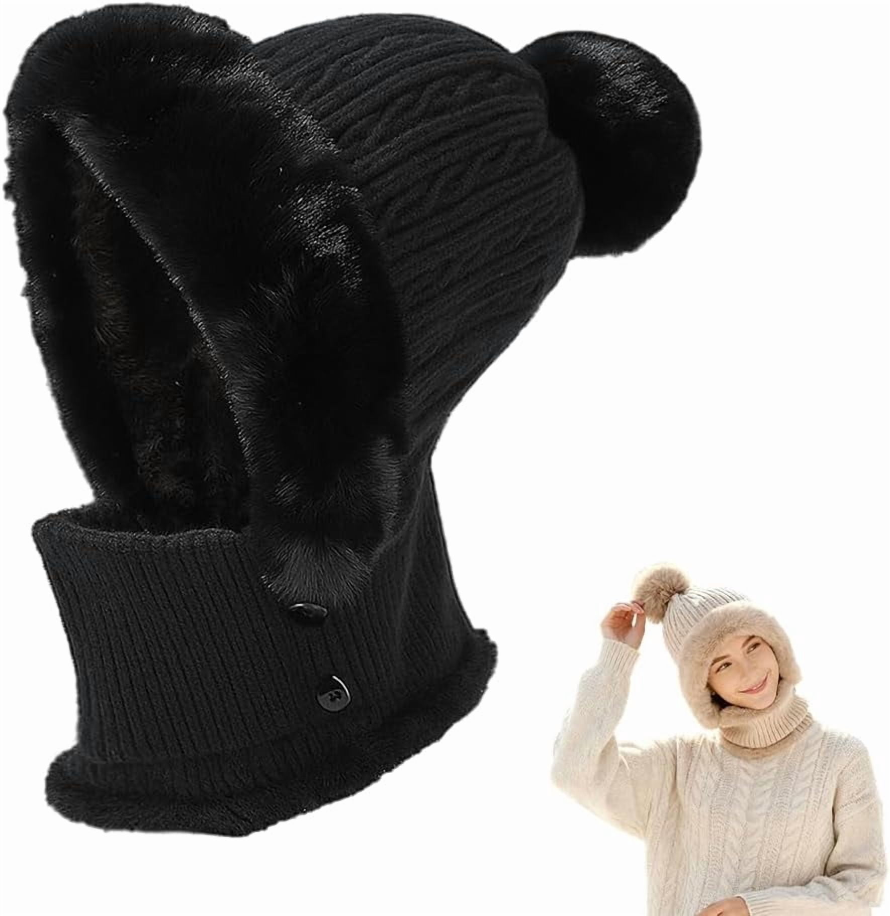 ABPETE 3 in 1 Beanie Hat for Women, Windproof Balaclava Scarf with Face Cover,Winter Outdoor Knitted Ski Scarf and Mask Set