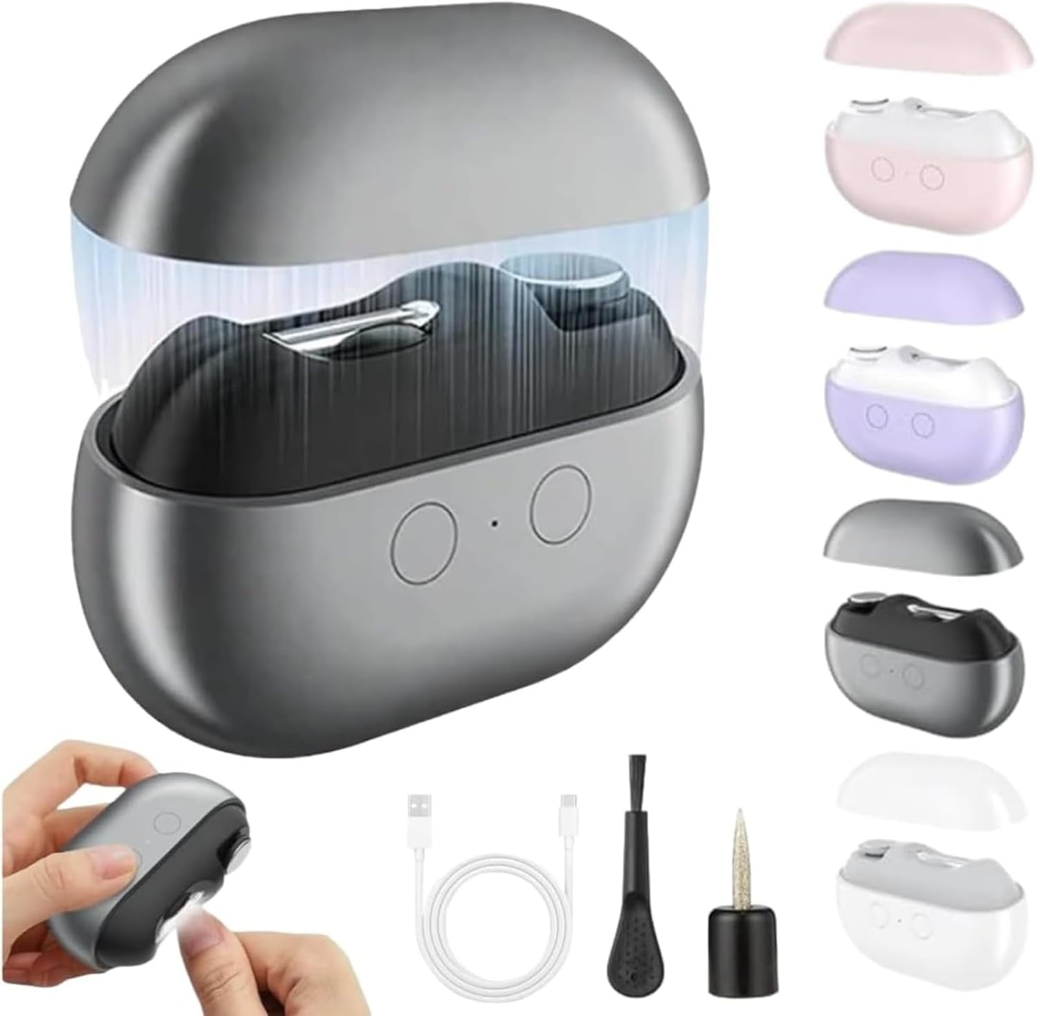 ABPETE 3-in-1 Electric Nail Clipper for Seniors & Adults, Automatic Toenail and Fingernail Trimmer with LED Light & Polisher, Rechargeable Safe Pain-Free Nail Care (Black)