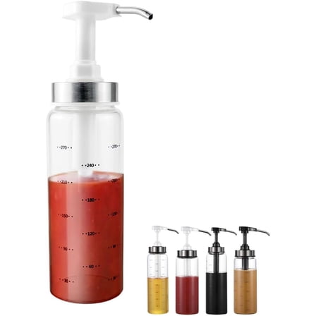 ABPETE 300ml Olive Oil Pump Dispenser Glass Bottle Sauce Bottles for Honey Ketchup Salad Dressing Hot Sauces, White