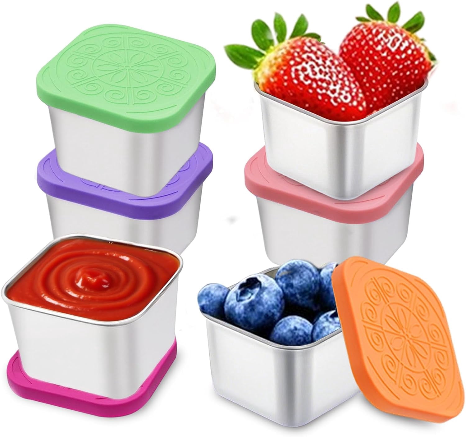 ABPETE 304 Premium Stainless Steel Snack Containers with Silicone Lids ...