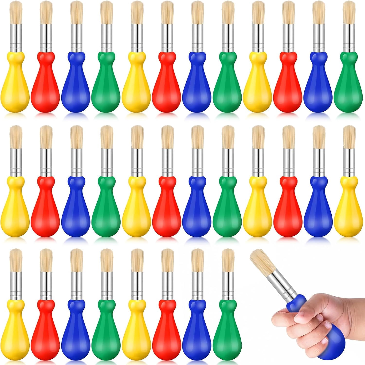 ABPETE 36 Pcs Chubby Paint Brushes for Kids Bulk Toddler Paint Brushes with Colorful Handle Washable Easy Grip Clean Vegan Bristles for Baby Preschool Watercolor Painting Art Supplies Craft Projects