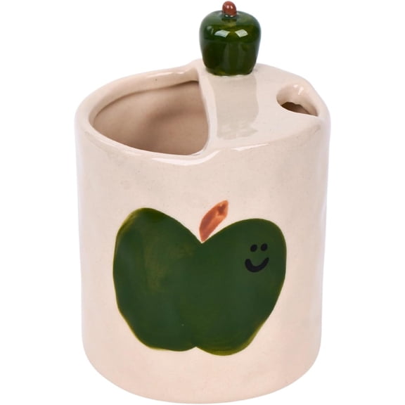 ABPETE 3D Apple Ceramic Coffee Mug,Hand-Painted Porcelain Espresso Cup for Kitchen & Dining (Green,10oz)