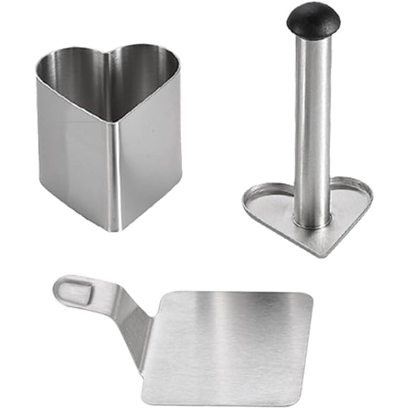 ABPETE 3PCS Cake Rings Cooking Rings Dessert Mousse Mold Stainless Steel with Pusher for Desserts Making, Egg Ring Rice Ball Mould Mousse Cake Baking and Sushi (Heart Shape)