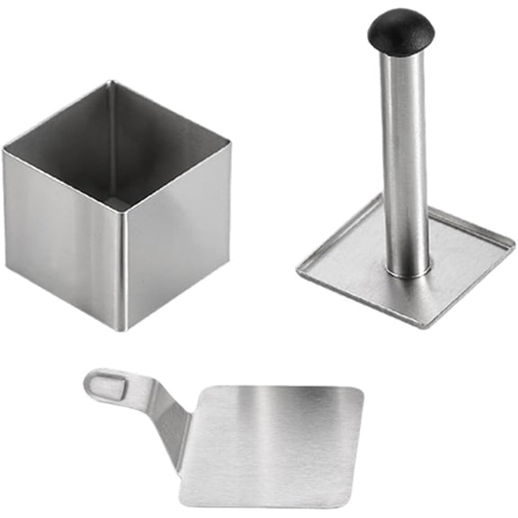 ABPETE 3PCS Cake Rings Cooking Rings Dessert Mousse Mold Stainless Steel with Pusher for Desserts Making, Egg Ring Rice Ball Mould Mousse Cake Baking and Sushi (Square Shape)