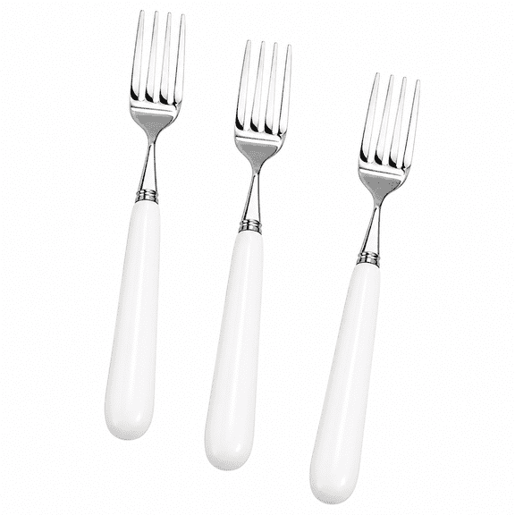 ABPETE 3 Pack 8-Inch Dinner Forks, 18/10 Stainless Steel 4-Tine Table Forks with White Ceramic Handles for Steak, Main Course, Everyday Dining and Entertaining