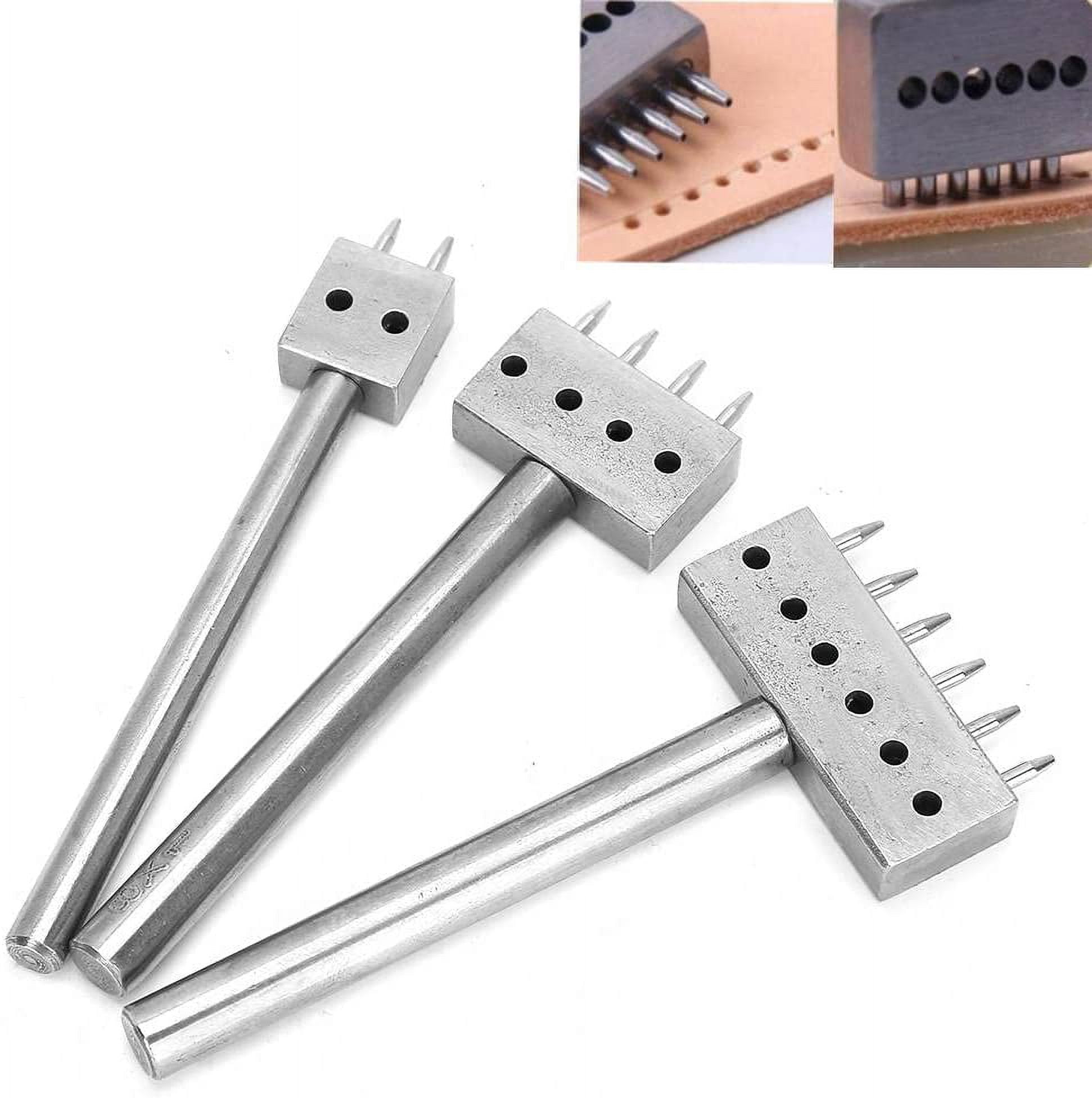 ABPETE 3Pcs Profession Leather Hole Punch Tools, Cutting Stitch for Wallet Belt Spacing Punch Tool DIY Leather Craft Hole Punching Set Belt Hole Puncher(6mm Pitch (2 + 4 + 6))