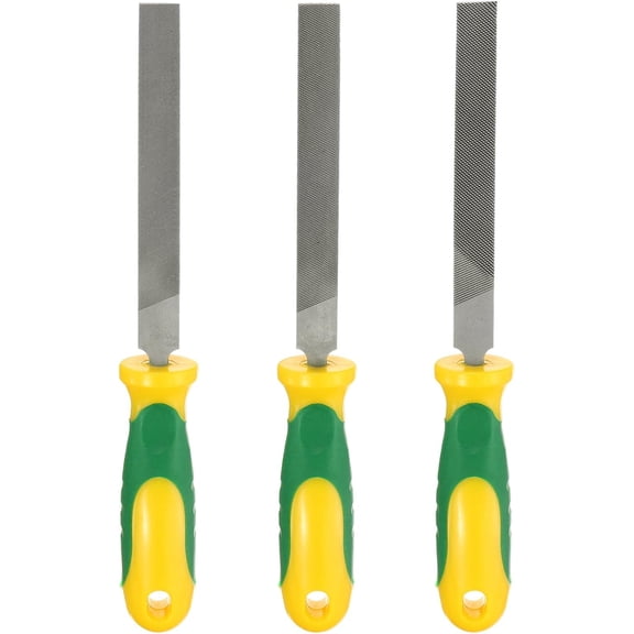 ABPETE 3pcs Flat Cut File 4" Double Cut Teeth High Carbon Steel Hand Rasp File with Plastic Handle for Metal Wood Deburring Removing