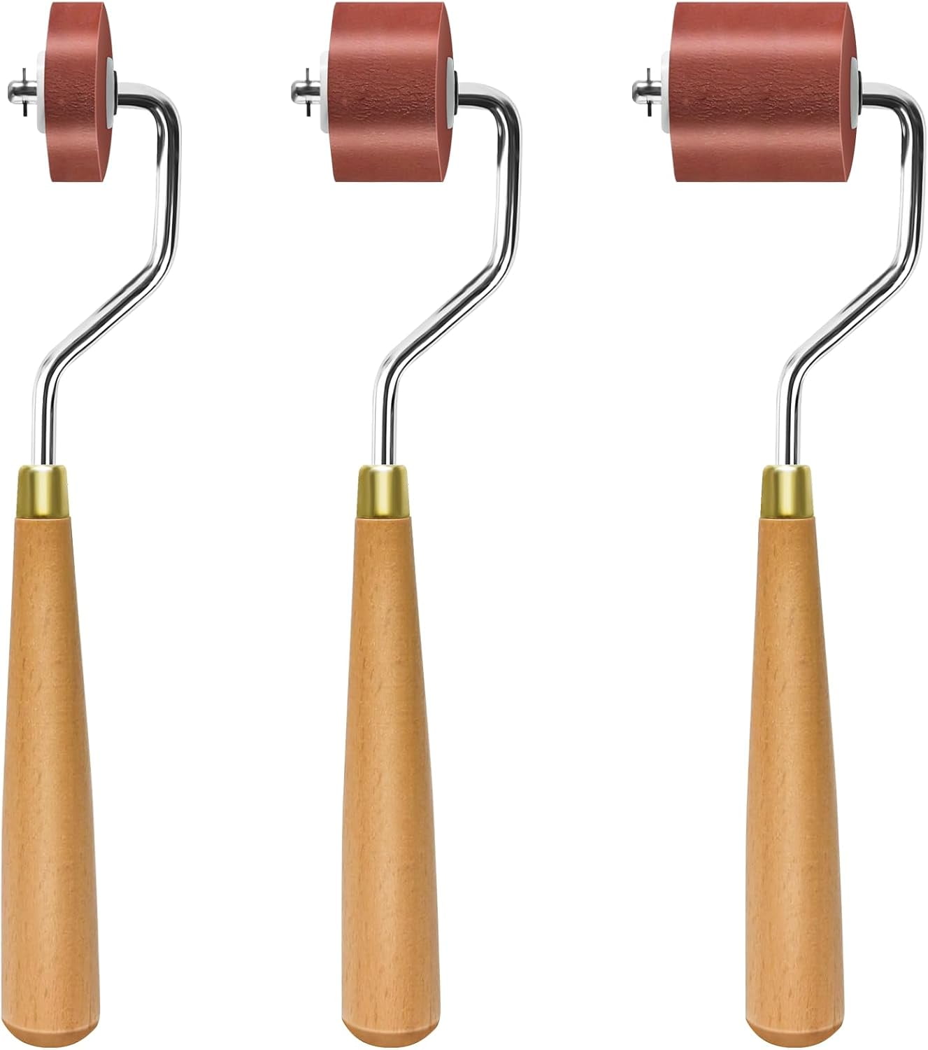 ABPETE 3pcs Rubber Rollers Brayer - Brayer Rollers for Crafting, Ink Roller Set with Comfort Grip for Printmaking, Crafts, and Stamping