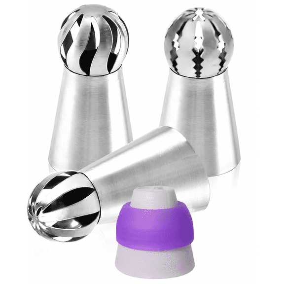 ABPETE 3 Pcs Russian Piping Tips, Stainless Steel Ball Piping Nozzles for Flower Frosting, Icing Decorating Tips for Cakes, Cupcakes and DIY Baking